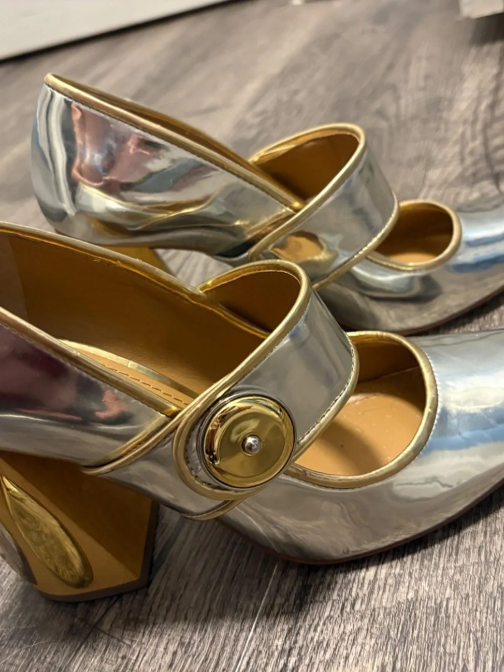 Tory Burch Madison Metallic Mary Jane Pumps 7.5 Size 100mm Heel